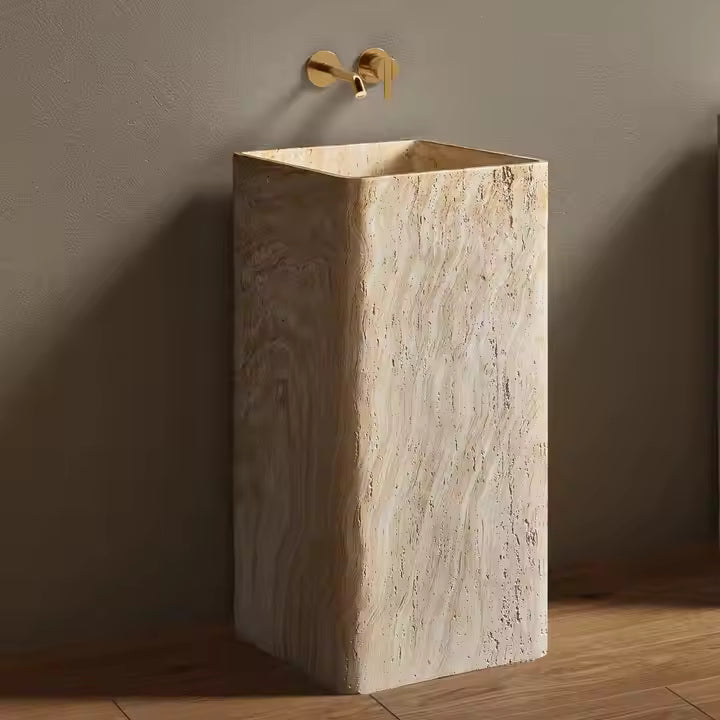 Square Yellow Travertine Freestanding Washbasin