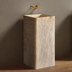 Square Yellow Travertine Freestanding Washbasin