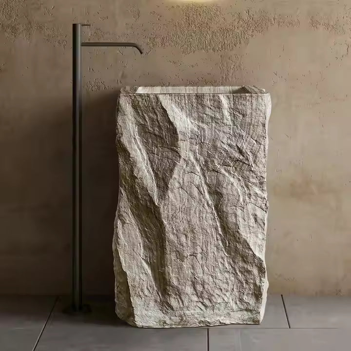 Rectangle Artificial Stone Freestanding Marble Design Basin