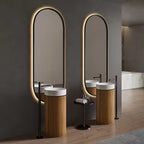 Modern Round Artificial Stone Basin with Wood‑Grain SS Pedestal – Stylish Freestanding Sink