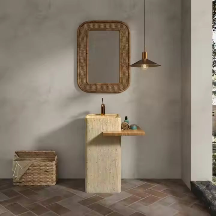 Artificial Travertine stone square Pedestal Freestanding Basin