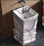 Designer Marble‑Vein Solid Surface Basin – Artistic Resin Vessel Sink