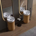 Modern Round Artificial Stone Basin with Wood‑Grain SS Pedestal – Stylish Freestanding Sink