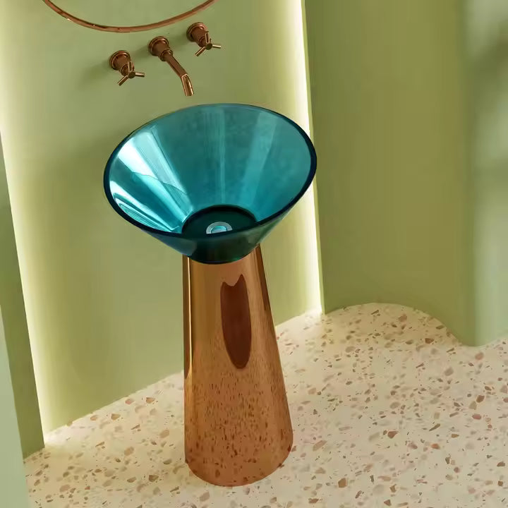 Modern Blue Translucent Resin Funnel Basin – Sleek Decorative Wash Sink