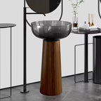 Modern Freestanding Washbasin with Wood Grain Stainless Steel Base and Grey Transparent Resin Basin Art Bathroom Pedestal Sink