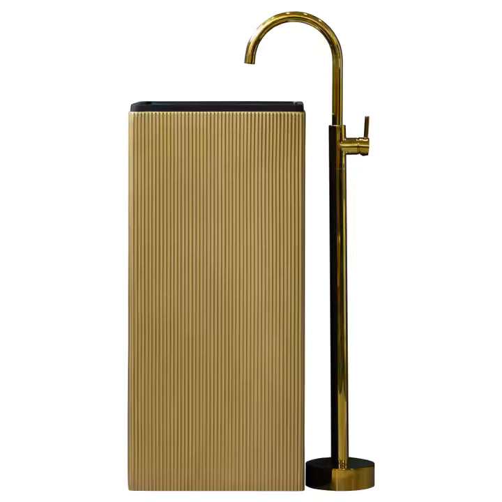 Luxury Modern Black Gold Square Shape Solid Surface Freestanding Washbasin