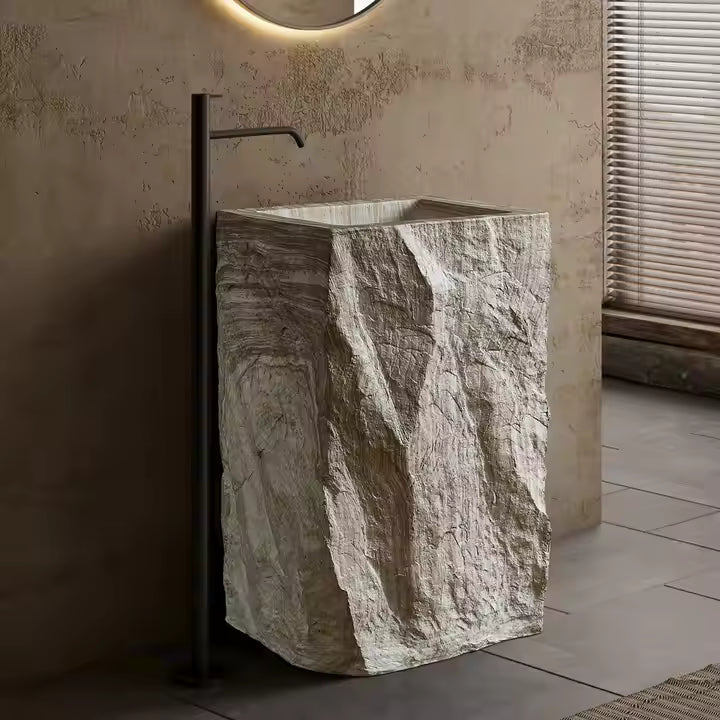 Rectangle Artificial Stone Freestanding Marble Design Basin