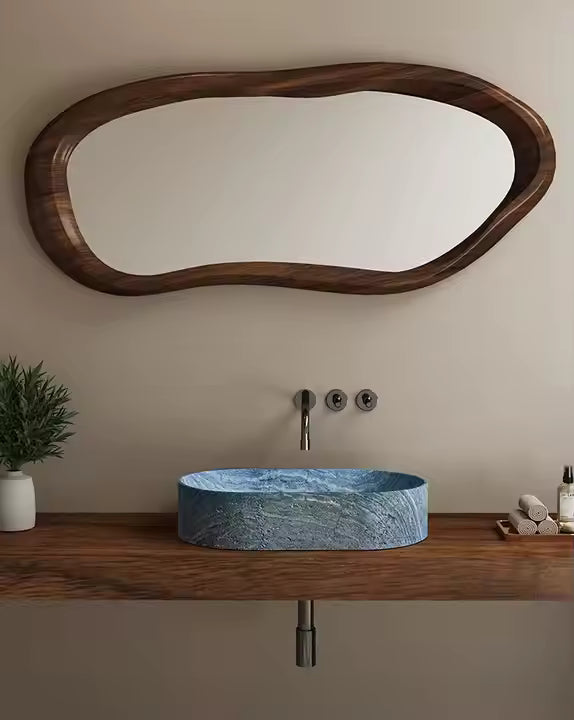 Italian Minimalist Luxury Stone Countertop Basin Sink Designer Onyx Elliptical Washbasin Blue Marble Washbasins