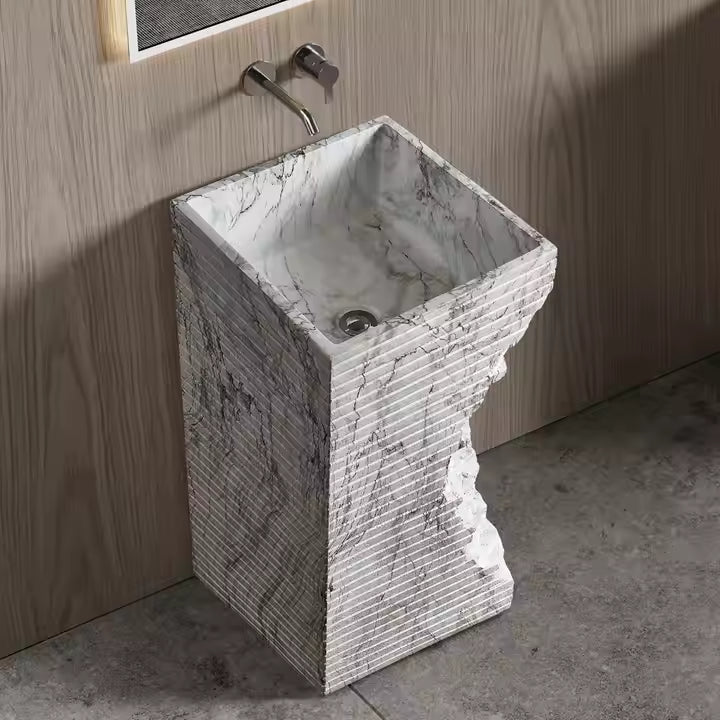 Designer Italian-Style Artificial Stone Square Freestanding Wash Basin