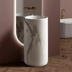 Modern Round Marble‑Pattern Artificial Stone Vessel Sink on Pedestal