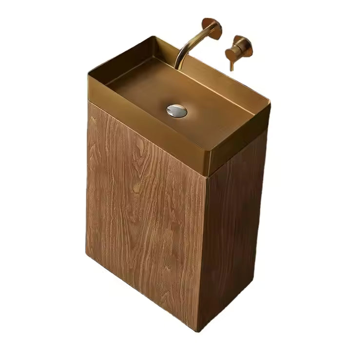 Wood Grain Stainless Steel Free Standing Basin