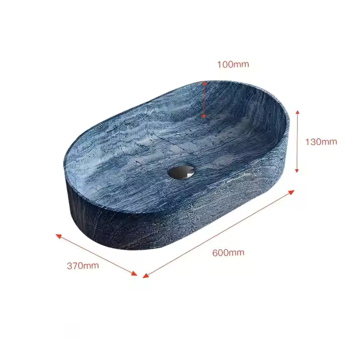Italian Minimalist Luxury Stone Countertop Basin Sink Designer Onyx Elliptical Washbasin Blue Marble Washbasins