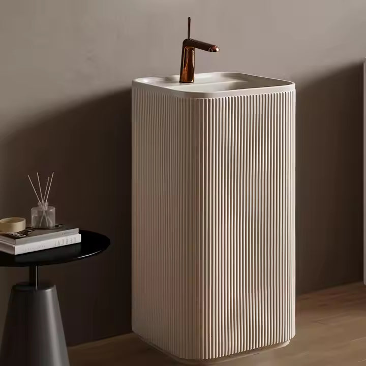 Wabi‑Sabi Style Square Travertine Artificial Stone Freestanding Basin