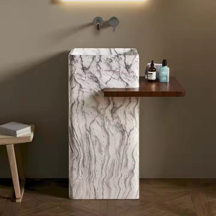 Square Marble Pattern Freestanding Wash Basin