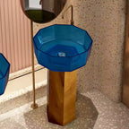 Light Luxury Style Rose Gold Stainless Steel and Transparent Blue Resin Washbasin Combination Pedestal Free Standing Wash Basin