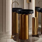 Italian Luxury Gold Finish 304 SS Pedestal Sink with Black Marble Bowl