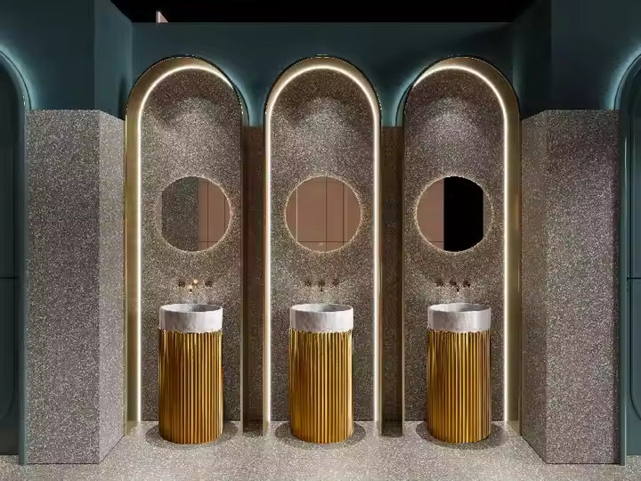 Italian Luxury Stainless Steel stand and Marble Freestanding Basin