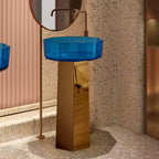 Light Luxury Style Rose Gold Stainless Steel and Transparent Blue Resin Washbasin Combination Pedestal Free Standing Wash Basin