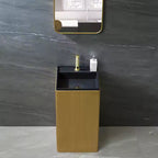 Luxury Modern Black Gold Square Shape Solid Surface Freestanding Washbasin