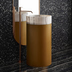 Modern Design Golden Pulling Groove Stainless Steel Pedestal with White Marble Basin Freestanding Round Pedestal Sink Basin