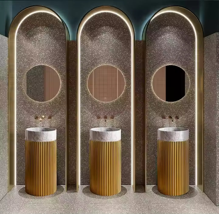 Italian Luxury Stainless Steel stand and Marble Freestanding Basin