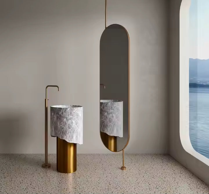 Artificial Stone Bathroom Standing sink stand column Wash Basin with stainless steel stand