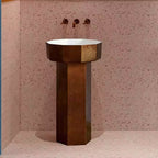 Antique Style Lectroplate Red Bronze Artificial Stone Freestanding Floor Standing Washbasin Bathroom Pedestal Hand Washing Sink