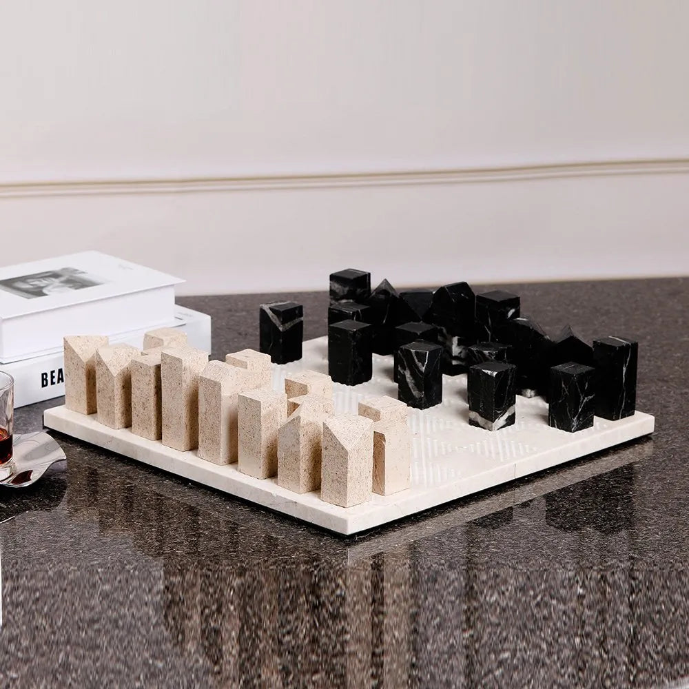 Wabi-Sabi Marble Chessboard – Timeless Decorative Elegance