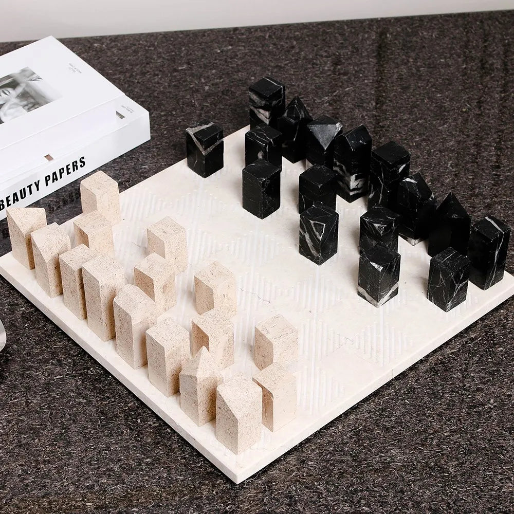 Wabi-Sabi Marble Chessboard – Timeless Decorative Elegance