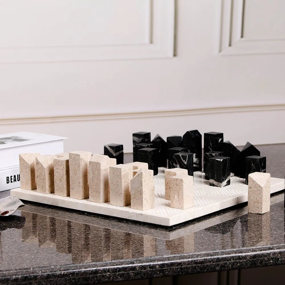 Wabi-Sabi Marble Chessboard – Timeless Decorative Elegance