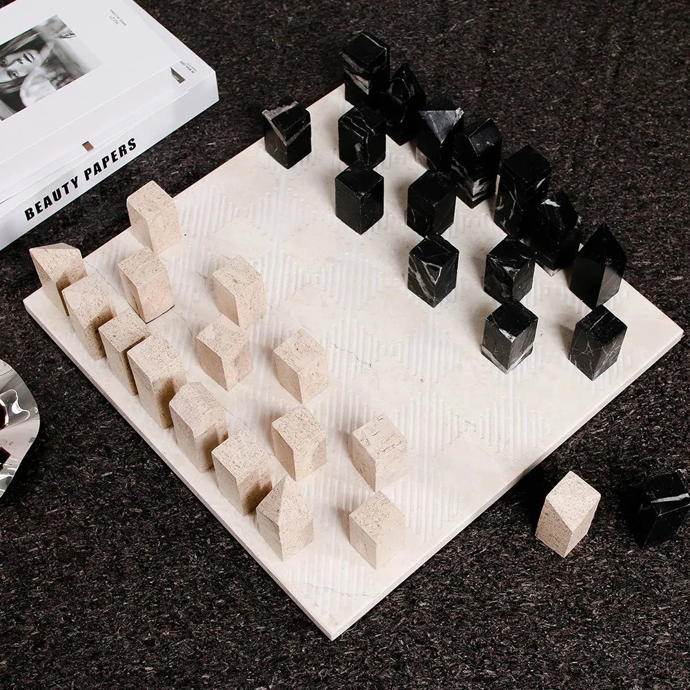 Wabi-Sabi Marble Chessboard – Timeless Decorative Elegance