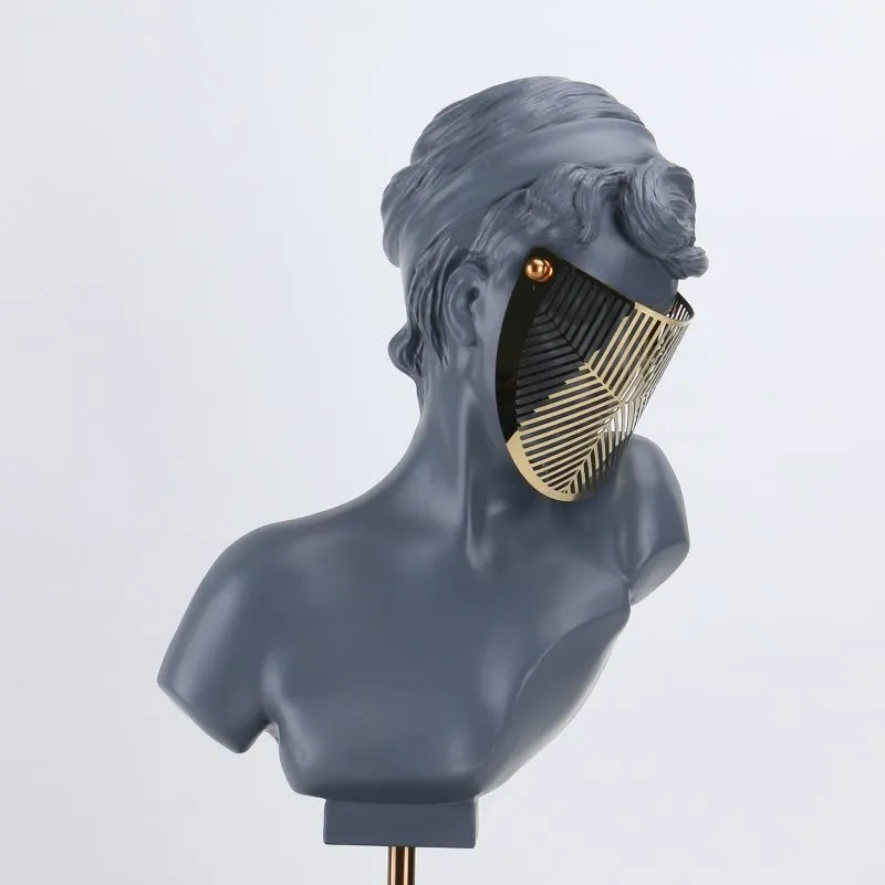 Mysterious Allure: Female Head with Metal Mask Sculpture