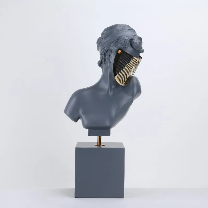 Mysterious Allure: Female Head with Metal Mask Sculpture