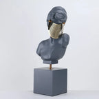 Mysterious Allure: Female Head with Metal Mask Sculpture