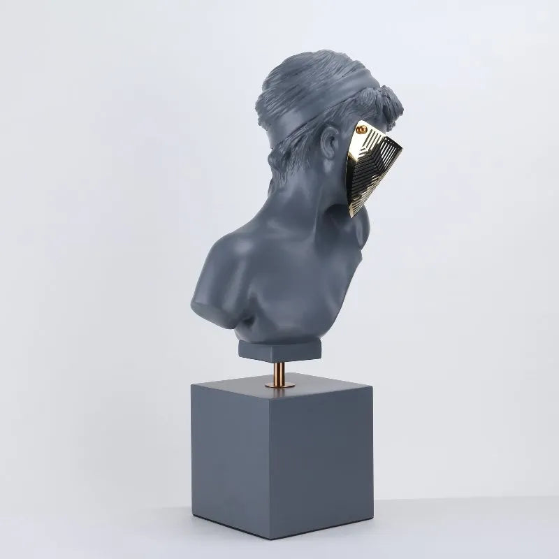Mysterious Allure: Female Head with Metal Mask Sculpture