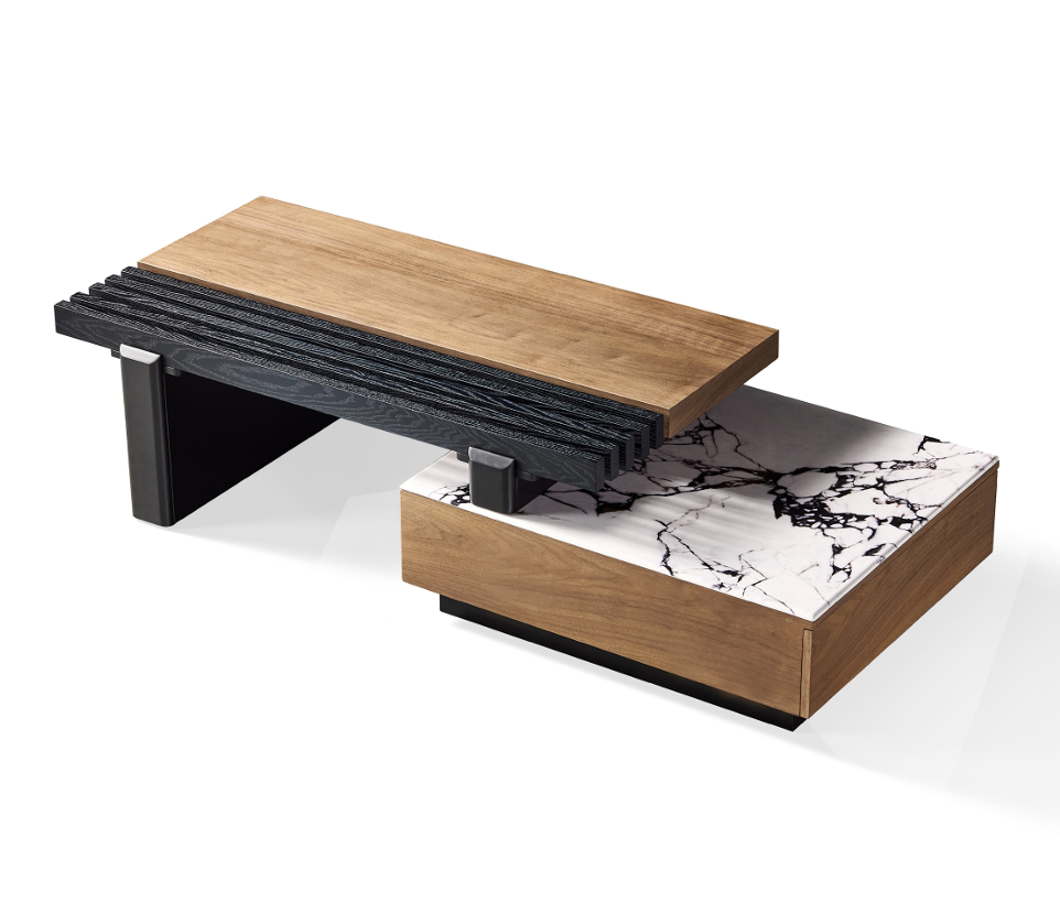 Modern Rectangular Coffee Table – Wood & Marble Design
