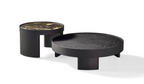 Two black marble coffee tables on a white background