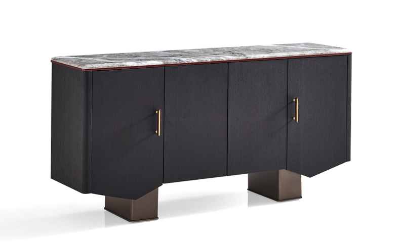 Modern Black Sideboard with Marble Top