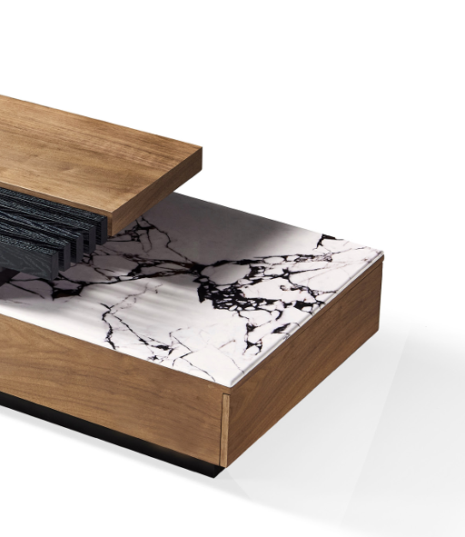 Modern Rectangular Coffee Table – Wood & Marble Design