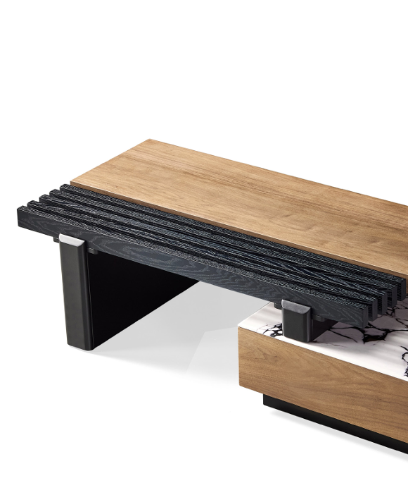 Modern Rectangular Coffee Table – Wood & Marble Design