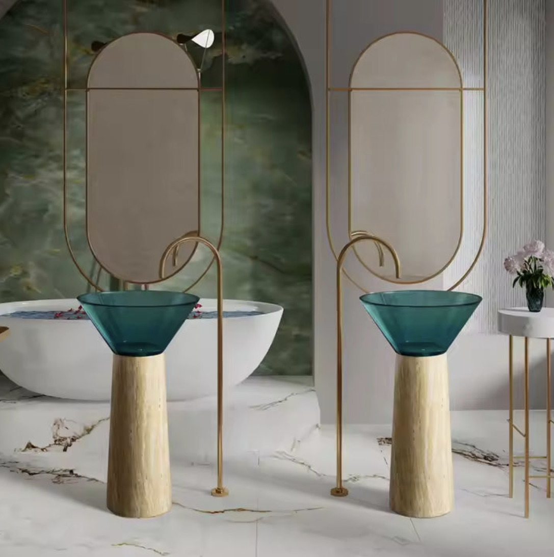 Travertine Resin Basin – Azure