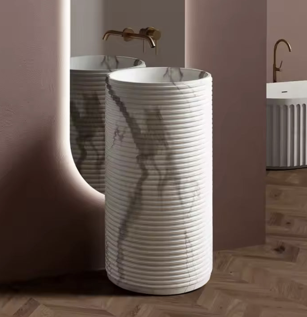 Marble Pattern Round Pedestal Basin – Volaks