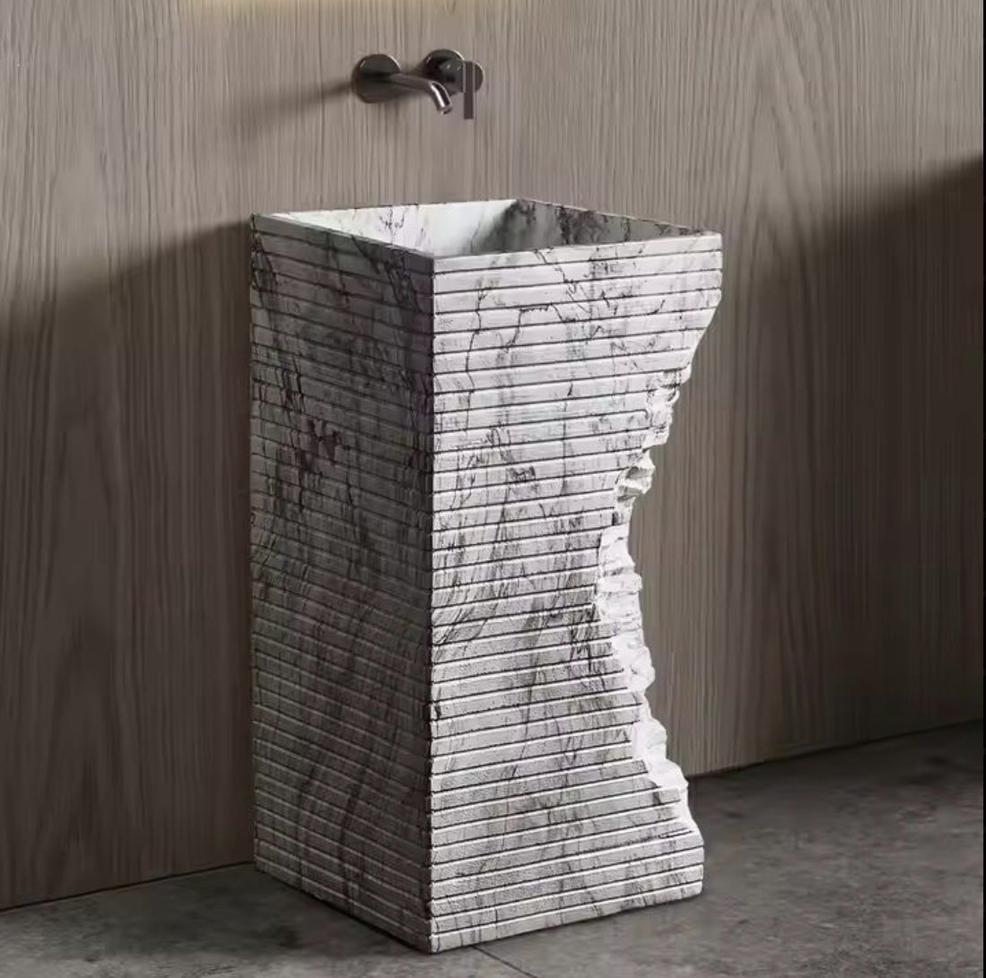 Carrara Square Pedestal Basin – Italian Edition
