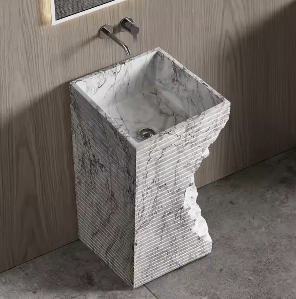 Carrara Square Pedestal Basin – Italian Edition