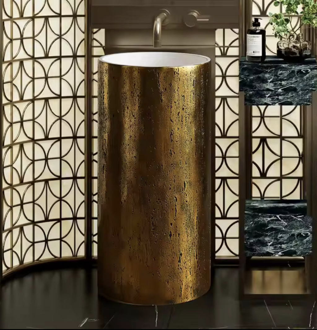 Travertine Gold Pedestal Basin – Aureo