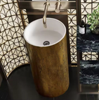 Travertine Gold Pedestal Basin – Aureo