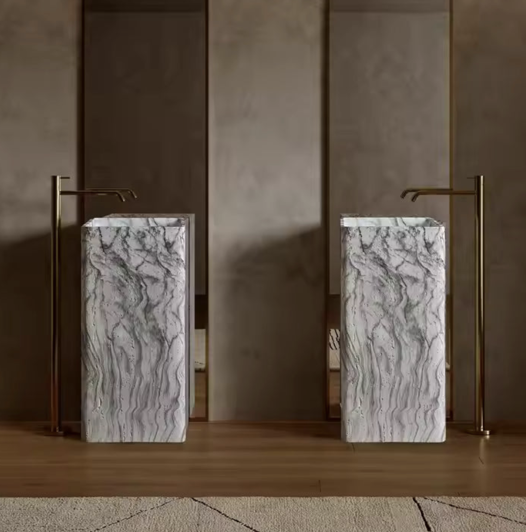 Carrara Cube Pedestal Basin – Marble Edition