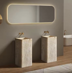 Golden Travertine Pedestal Basin – Sand Luxe