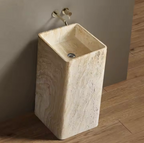 Golden Travertine Pedestal Basin – Sand Luxe
