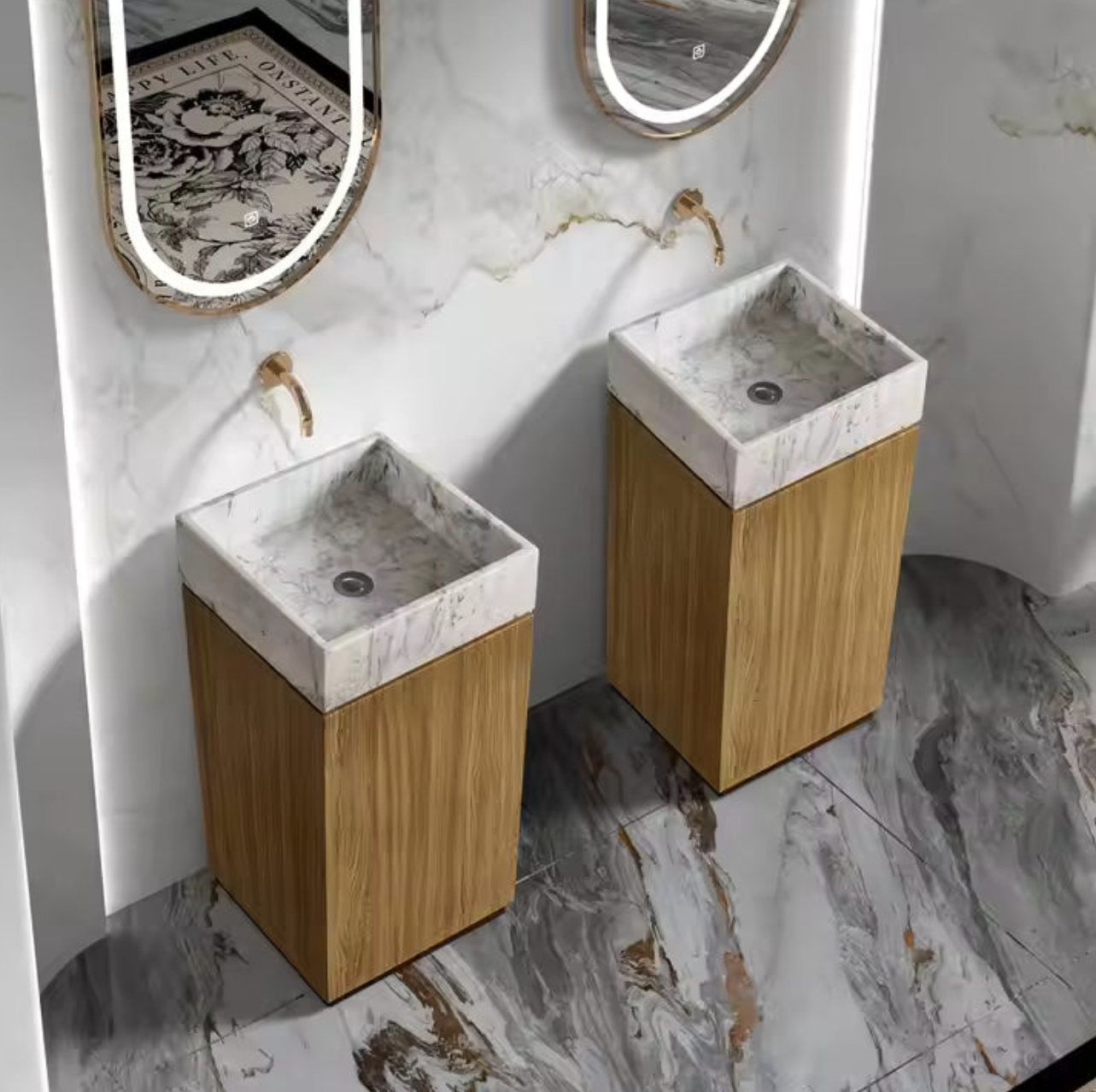 Wood & Marble Freestanding Basin – Premium Edition